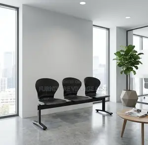 Office Bench;3-Link Black Plastic Reception Bench