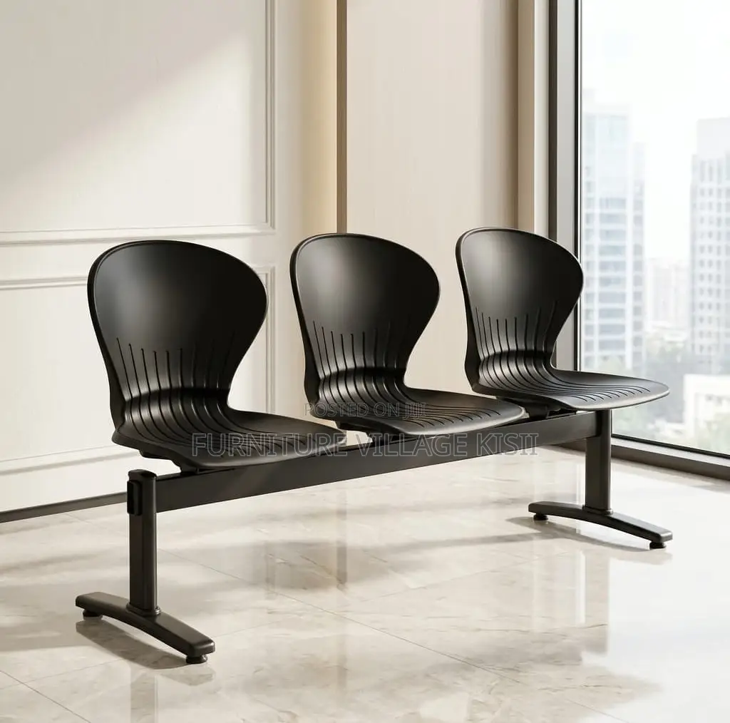 Office Bench;3-Link Black Plastic Reception Bench