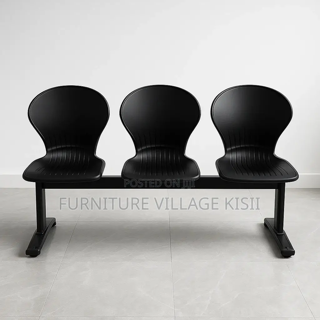 Office Bench;3-Link Black Plastic Reception Bench