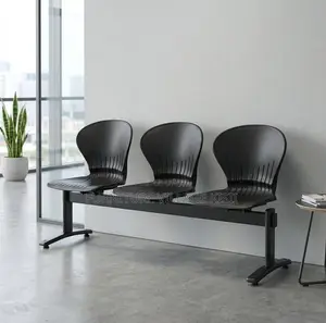 Office Bench;3-Link Black Plastic Reception Bench
