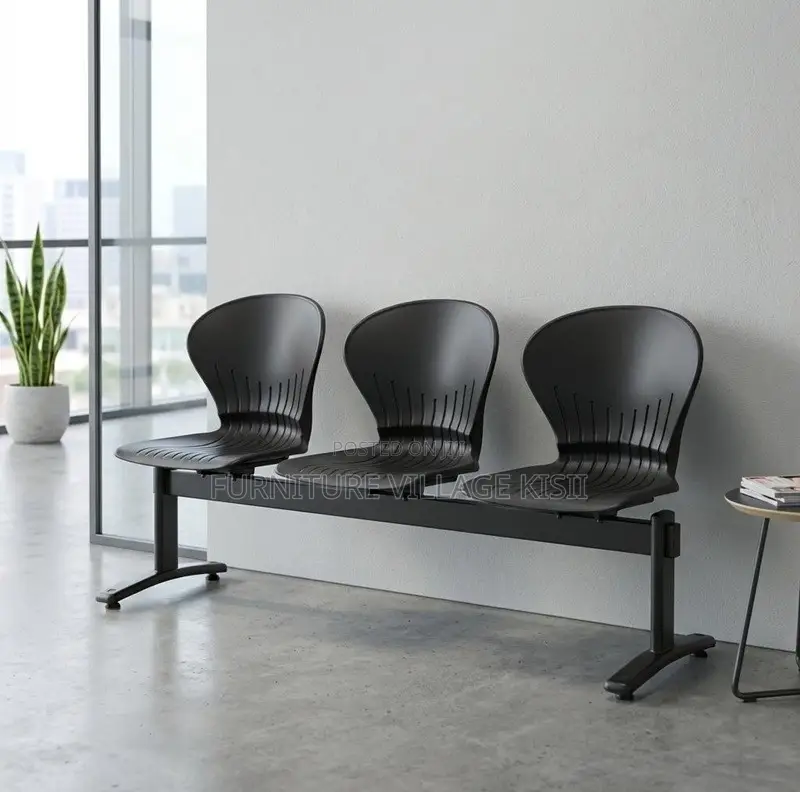 Office Bench;3-Link Black Plastic Reception Bench