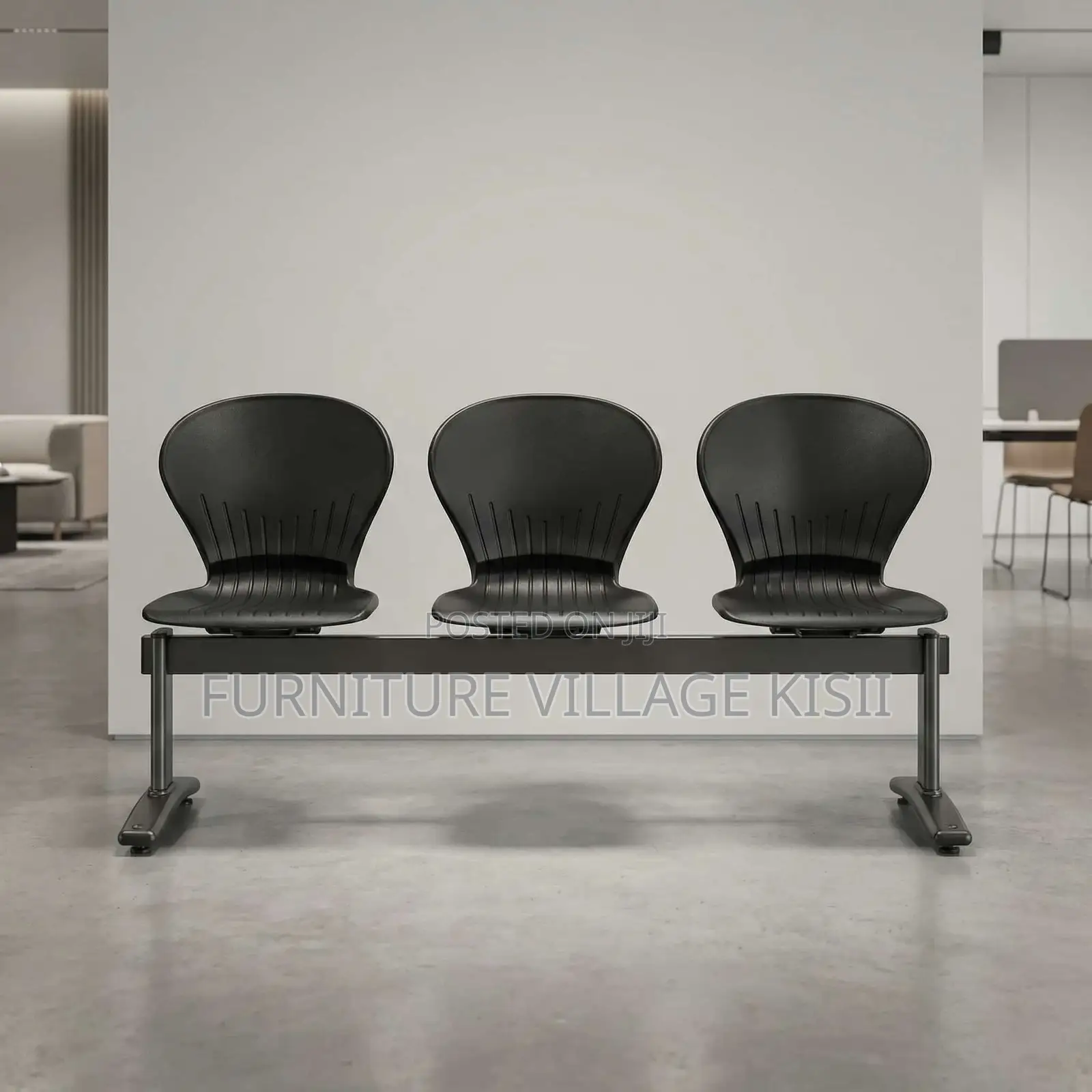 Office Bench;3-Link Black Plastic Reception Bench