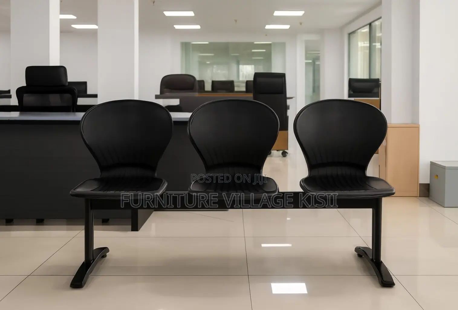 Office Bench;3-Link Black Plastic Reception Bench