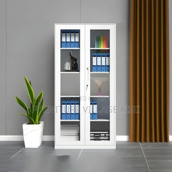 Office Storage; 2-Door Full Glass Steel Storage Cabinet