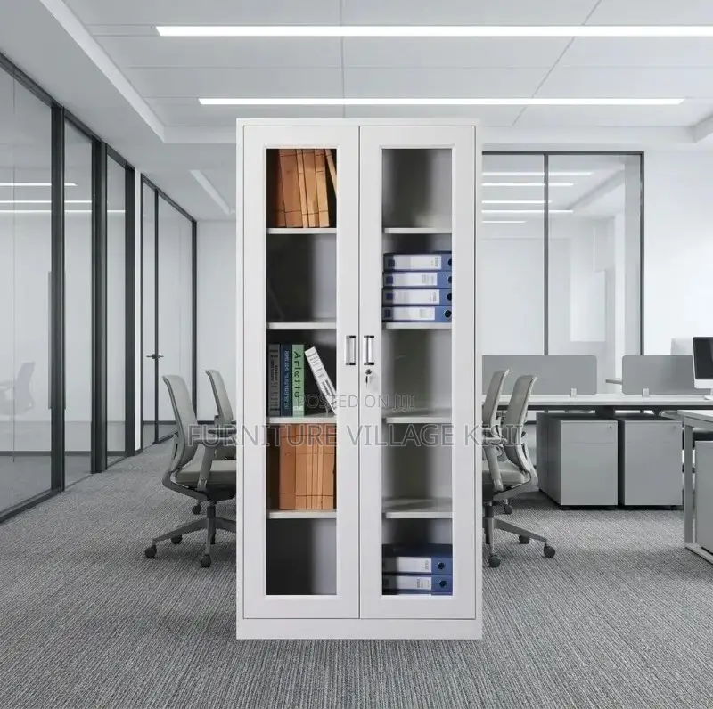 Office Storage; 2-Door Full Glass Steel Storage Cabinet