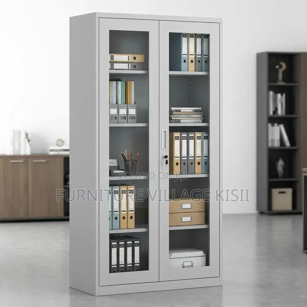 Office Storage; 2-Door Full Glass Steel Storage Cabinet