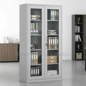 Office Storage; 2-Door Full Glass Steel Storage Cabinet
