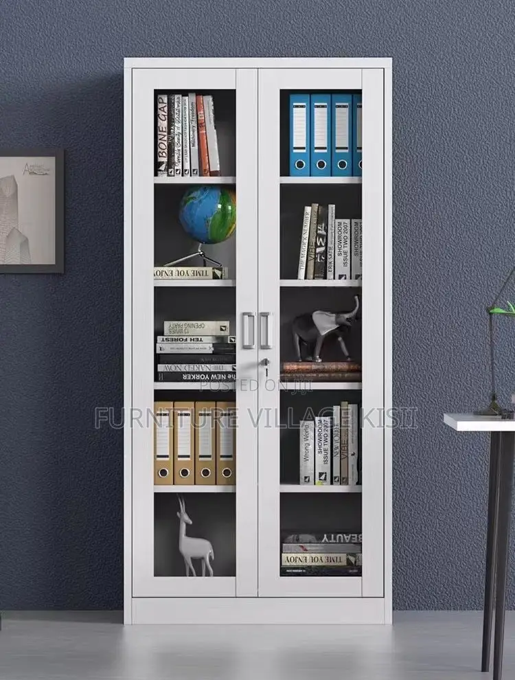 Office Storage; 2-Door Full Glass Steel Storage Cabinet