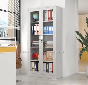 Office Storage; 2-Door Full Glass Steel Storage Cabinet
