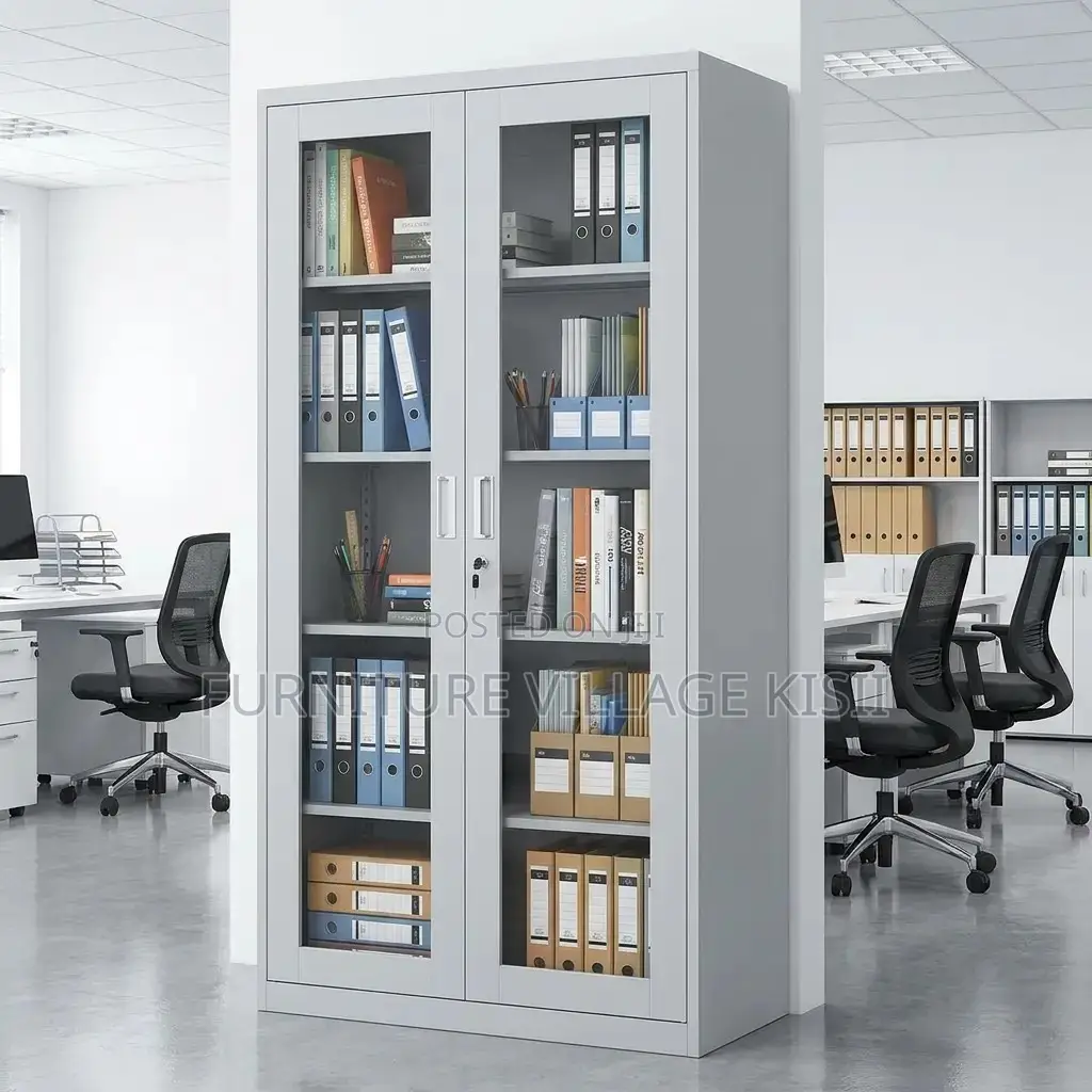 Office Storage; 2-Door Full Glass Steel Storage Cabinet