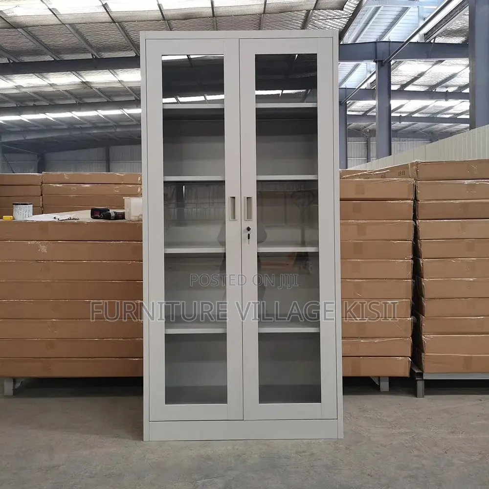 Office Storage; 2-Door Full Glass Steel Storage Cabinet