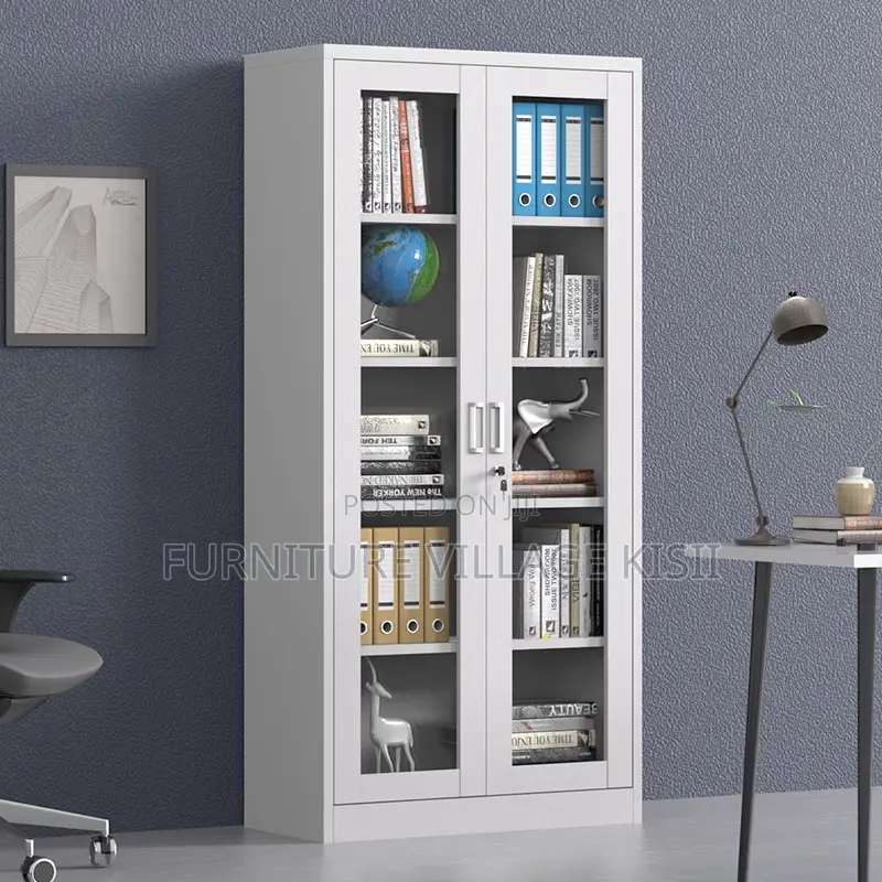 Office Storage; 2-Door Full Glass Steel Storage Cabinet