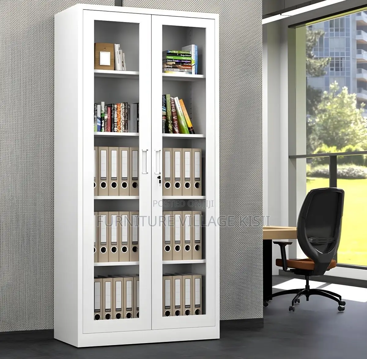 Office Storage; 2-Door Full Glass Steel Storage Cabinet