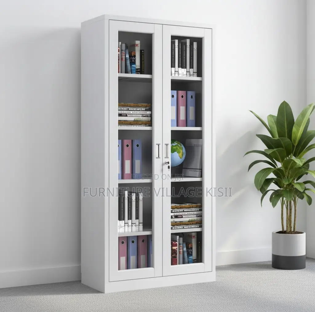 Office Storage; 2-Door Full Glass Steel Storage Cabinet