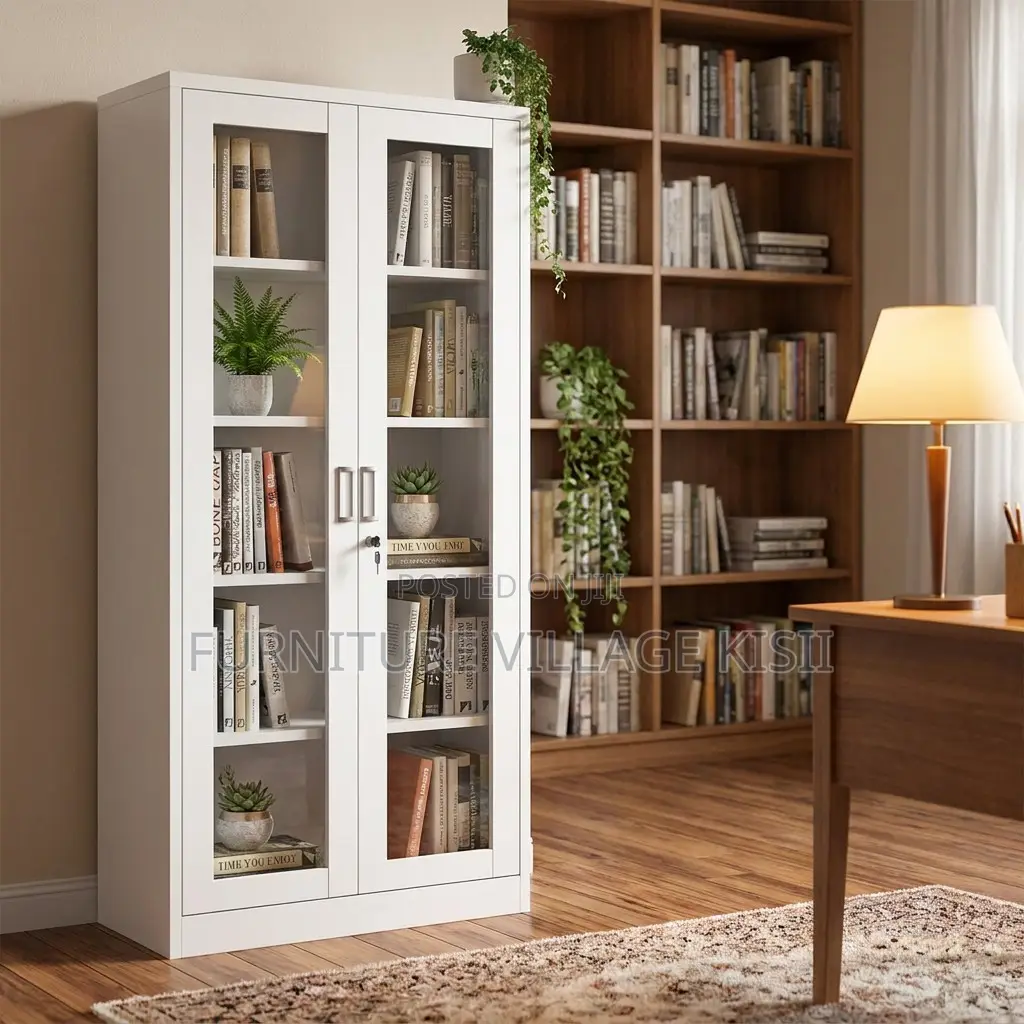Office Storage; 2-Door Full Glass Steel Storage Cabinet