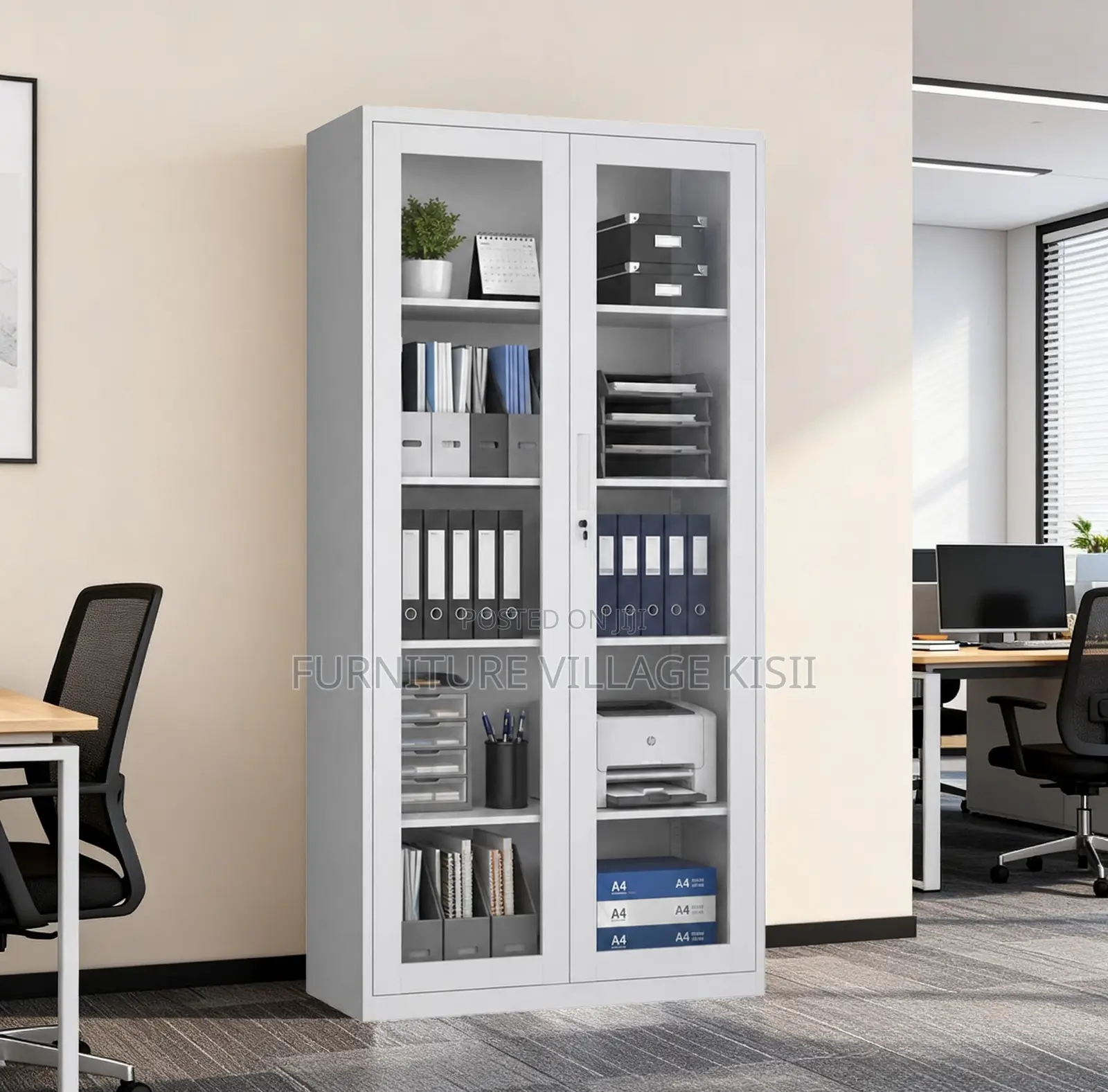Office Storage; 2-Door Full Glass Steel Storage Cabinet