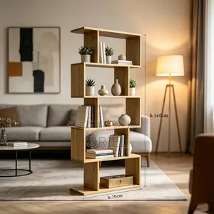 Office Bookshelf : Wooden Panel 5-Tier Bookshelf