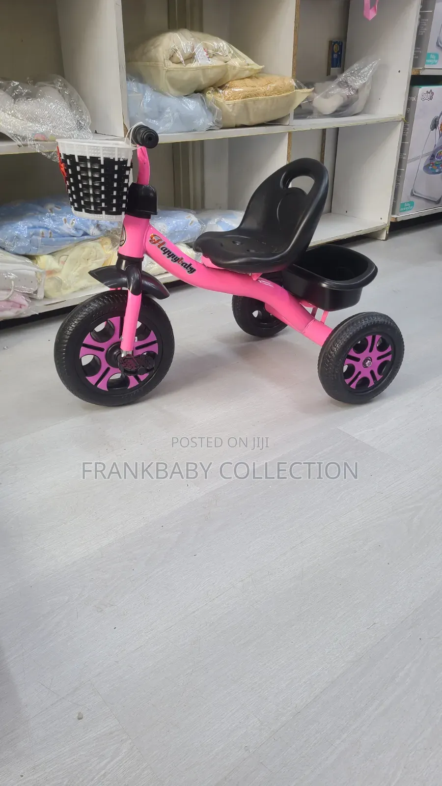 Girls Pink Tricycle With Basket