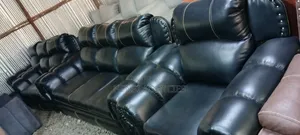 Premium Black Leather 7 Seater Sofa Set.