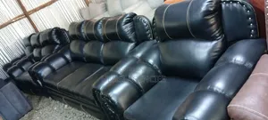 Premium Black Leather 7 Seater Sofa Set.