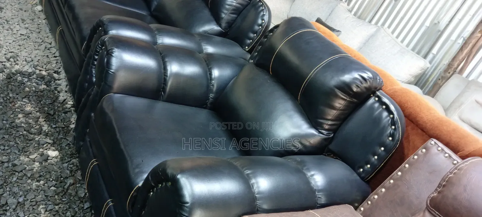 Premium Black Leather 7 Seater Sofa Set.