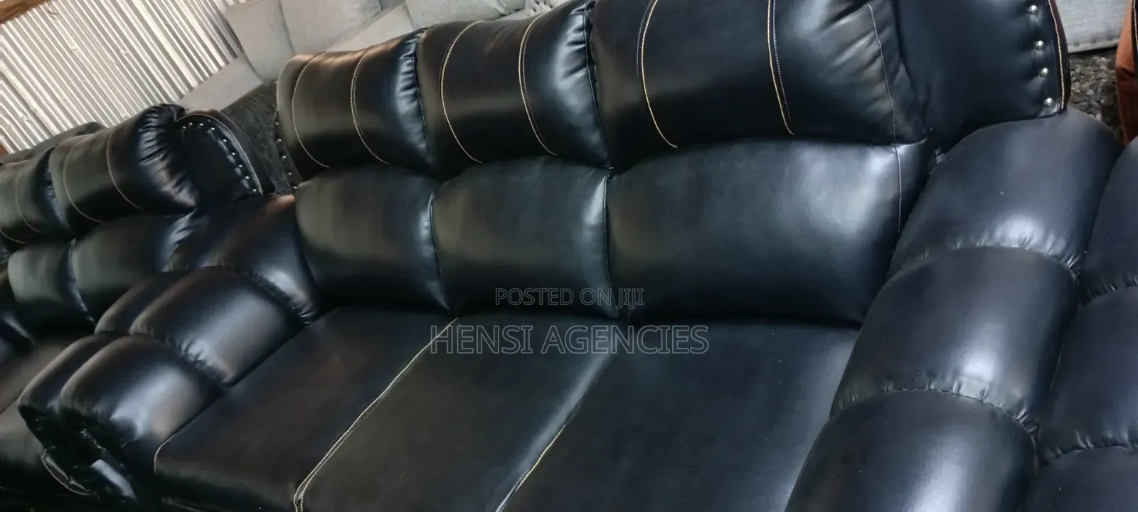 Premium Black Leather 7 Seater Sofa Set.