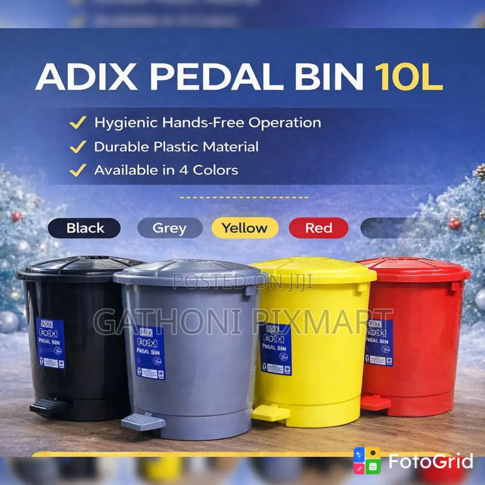 10L ADIX Pedal Waste Bin – Durable Plastic Dustbin With Foot Pedal