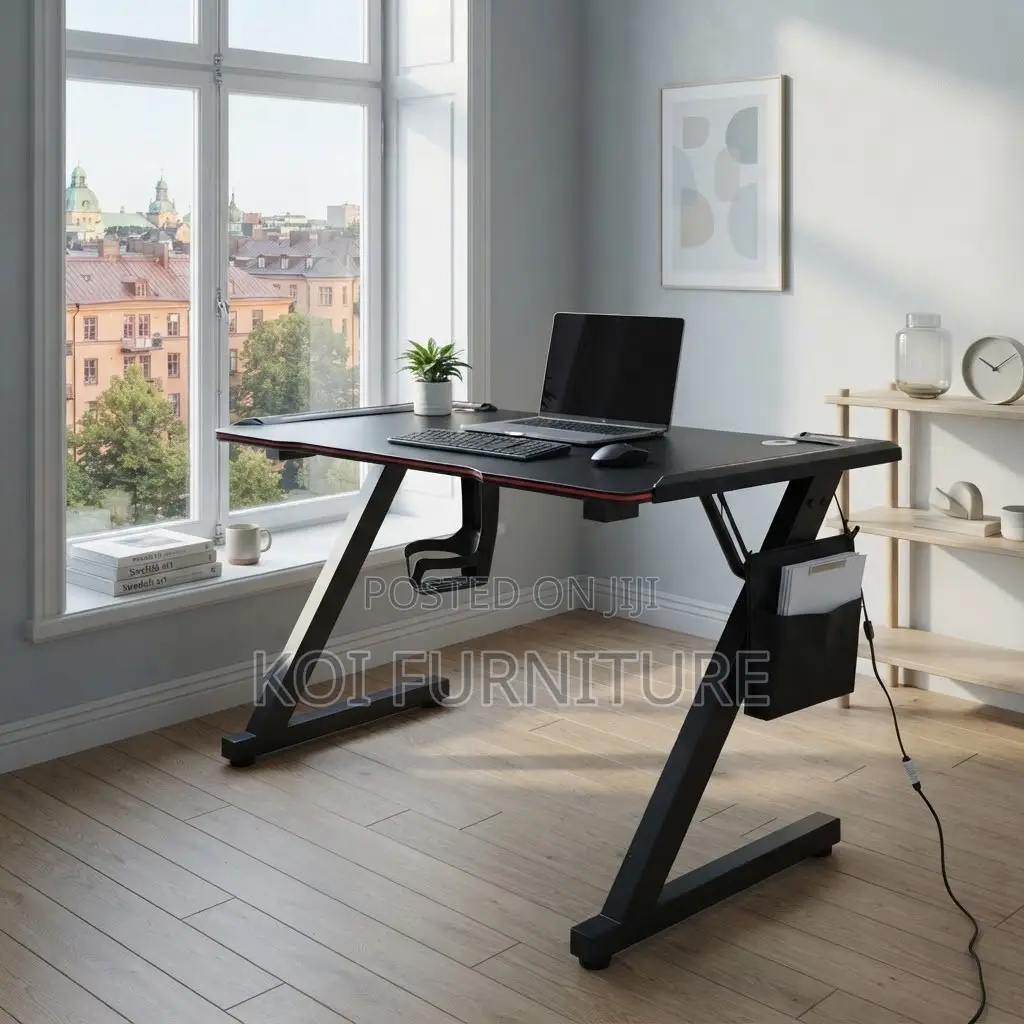 Office Desk; Ergonomic Studio Black Gamers Modern Desk