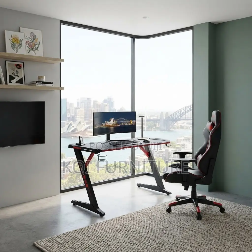 Office Desk; Ergonomic Studio Black Gamers Modern Desk