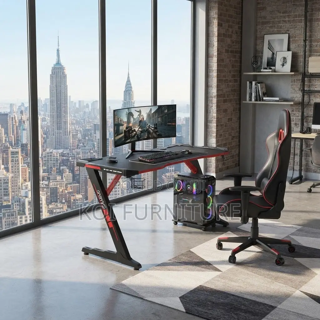 Office Desk; Ergonomic Studio Black Gamers Modern Desk