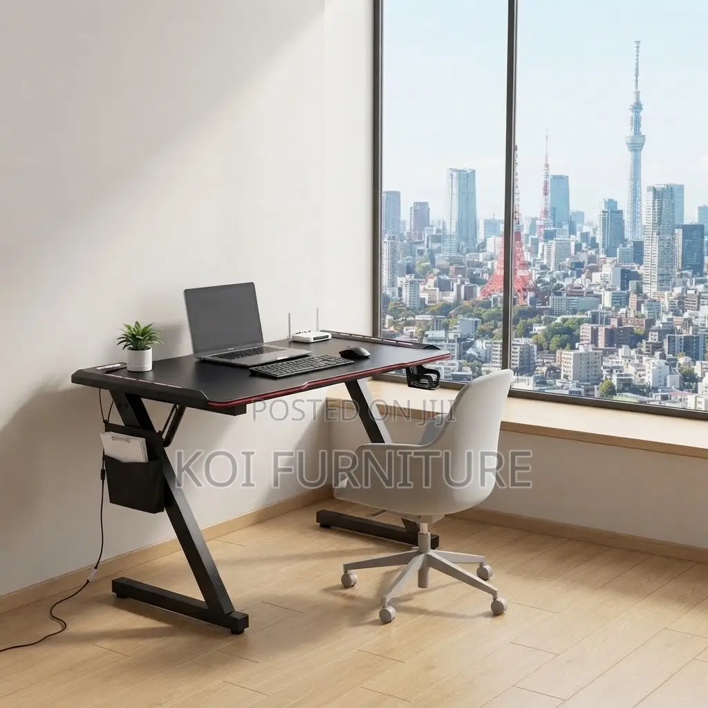 Office Desk; Ergonomic Studio Black Gamers Modern Desk
