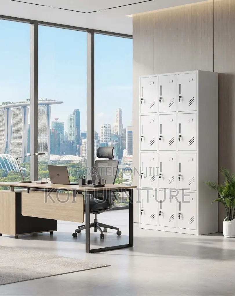 Office Cabinet; Gray 12 Lockable Drawers Modern Office Cabinet