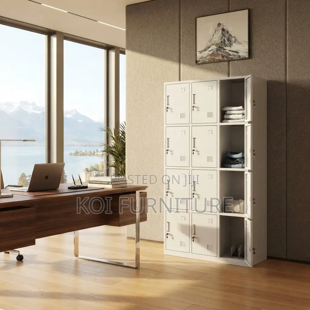 Office Cabinet; Gray 12 Lockable Drawers Modern Office Cabinet