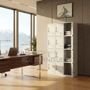 Office Cabinet; Gray 12 Lockable Drawers Modern Office Cabinet