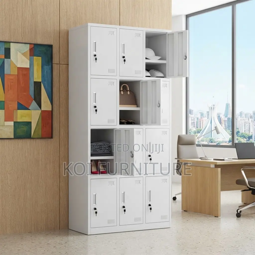 Office Cabinet; Gray 12 Lockable Drawers Modern Office Cabinet