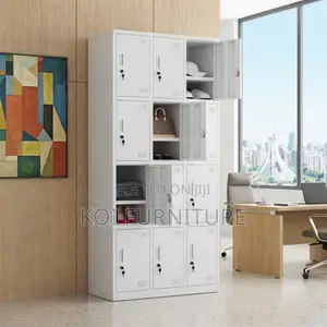 Office Cabinet; Gray 12 Lockable Drawers Modern Office Cabinet