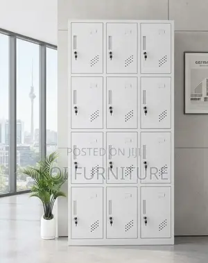 Office Cabinet; Gray 12 Lockable Drawers Modern Office Cabinet