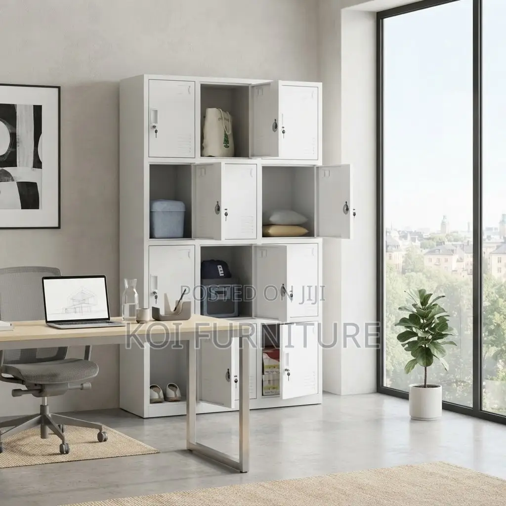 Office Cabinet; Gray 12 Lockable Drawers Modern Office Cabinet