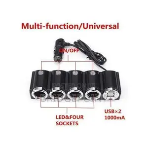12/24v Car Socket Splitter With 4 Female Outlets and 2 USB Ports