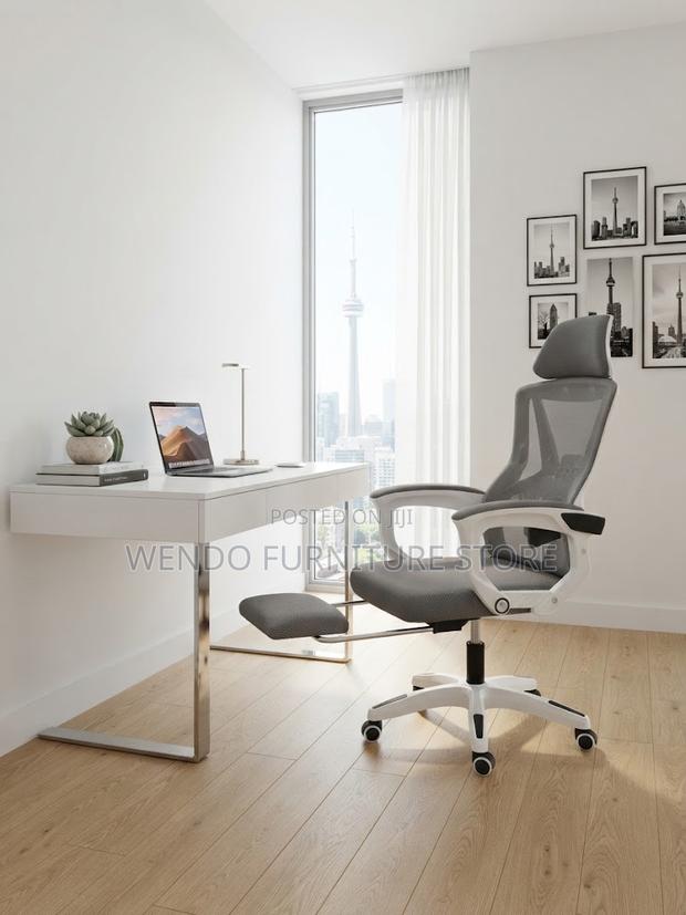 Office Chairs; White Modern Ergonomic Style Office Chair With Footrest