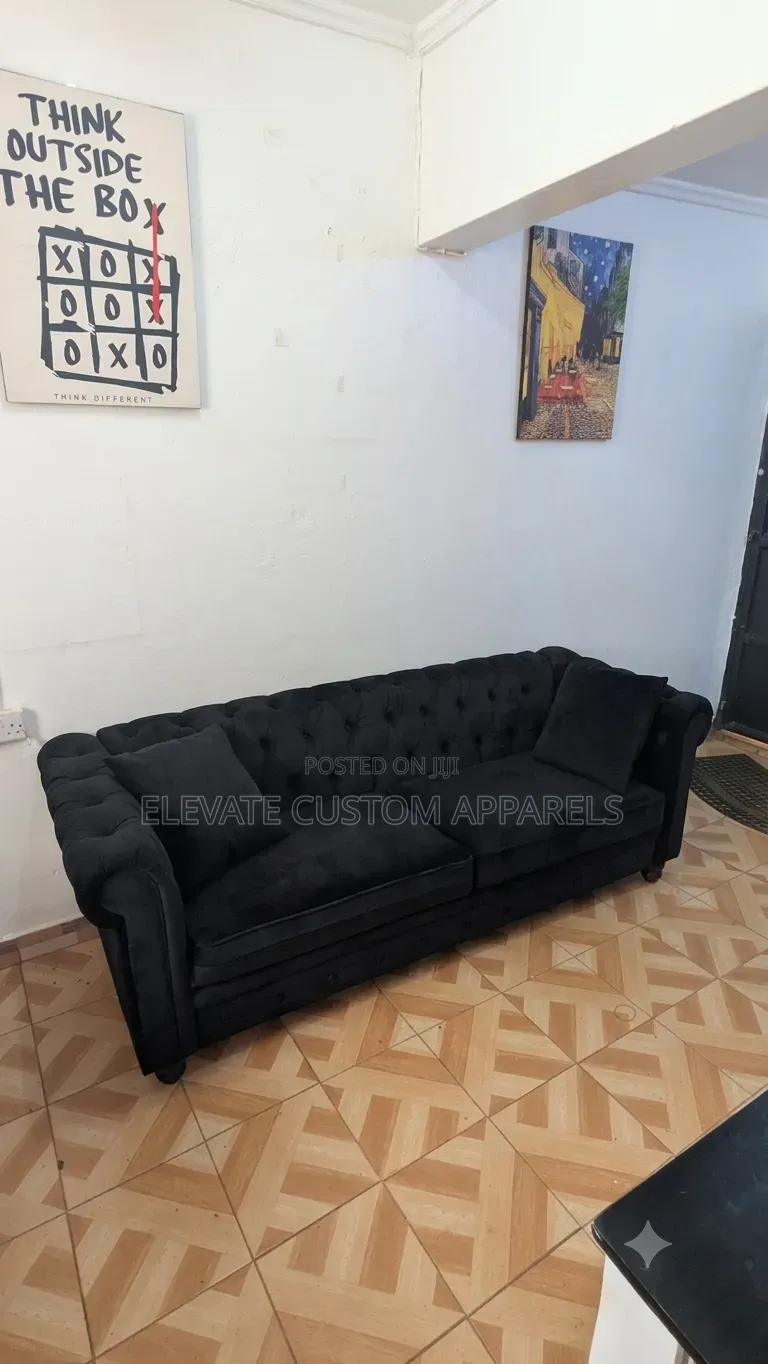 Luxury Black Tufted Sofa, 3 Seater Chester Couch