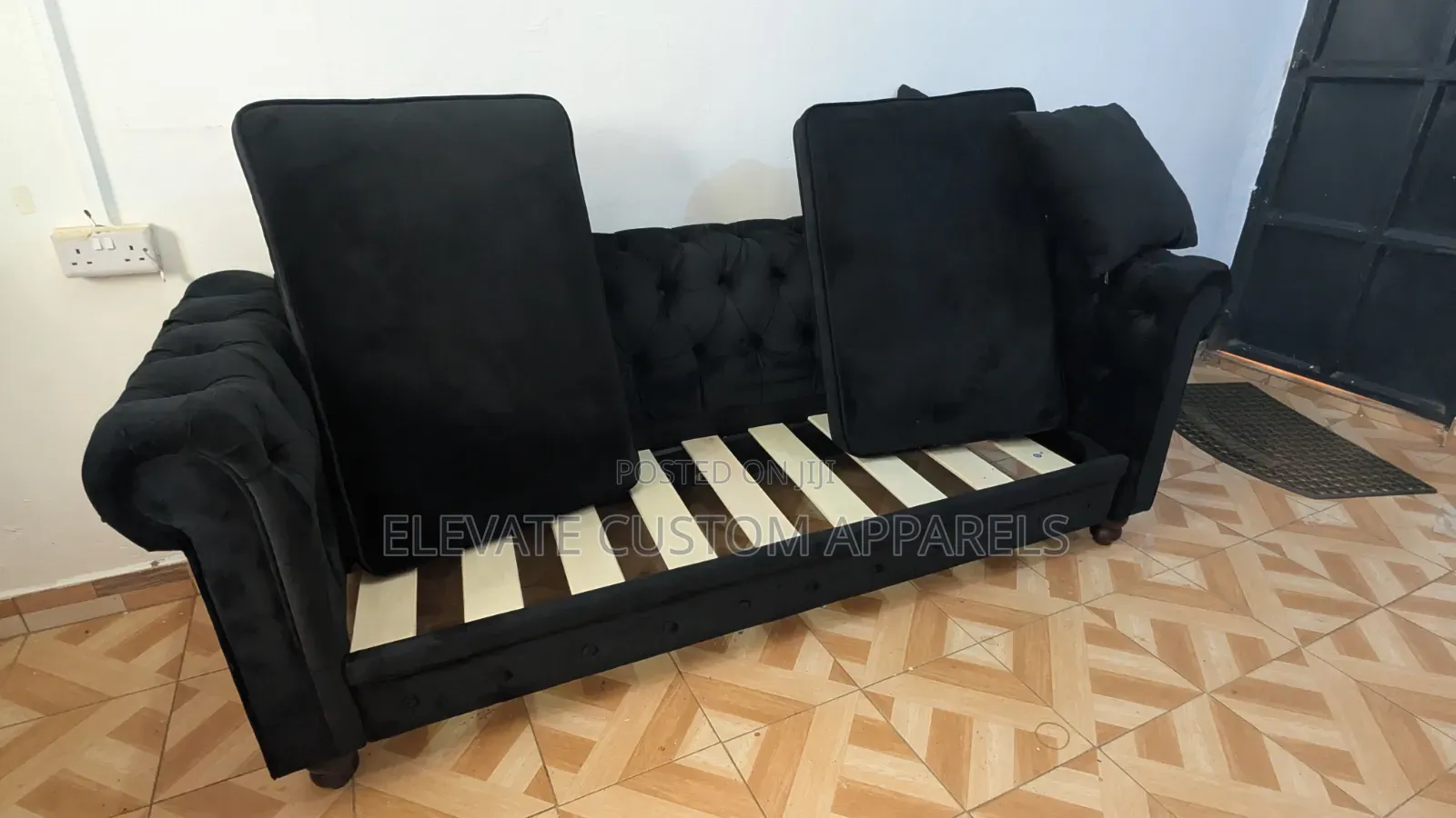 Luxury Black Tufted Sofa, 3 Seater Chester Couch