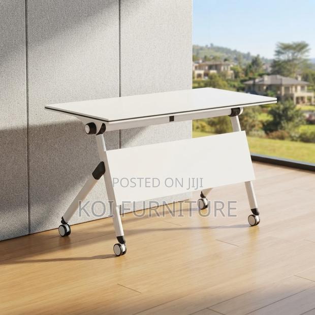 Office Desk; White Foldable Home Office Study Table With Wheels