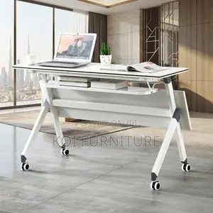 Office Desk; White Foldable Home Office Study Table With Wheels