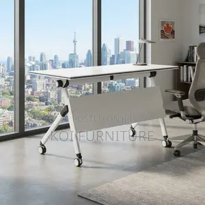 Office Desk; White Foldable Home Office Study Table With Wheels