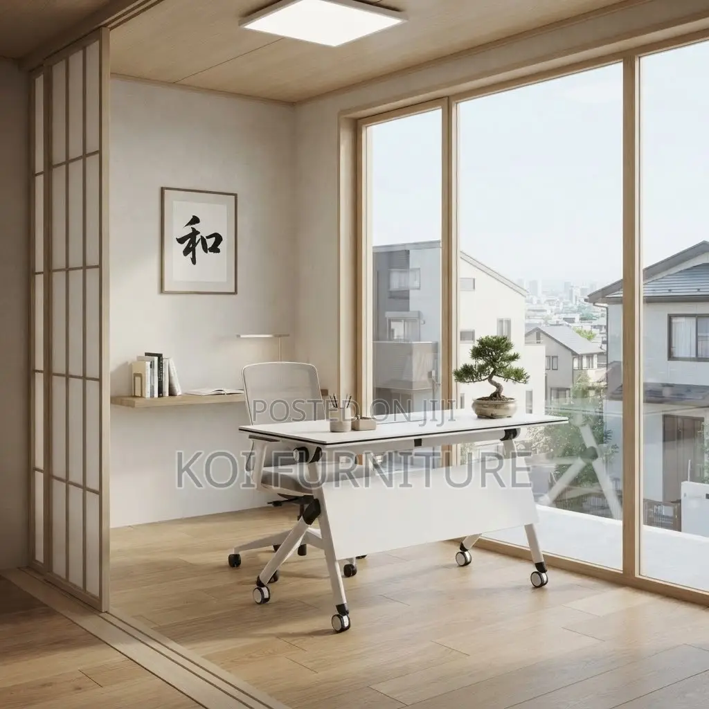 Office Desk; White Foldable Home Office Study Table With Wheels