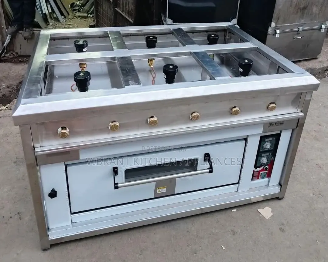 High-Pressure Six Burner Stainless Steel Cooker With Electric Oven