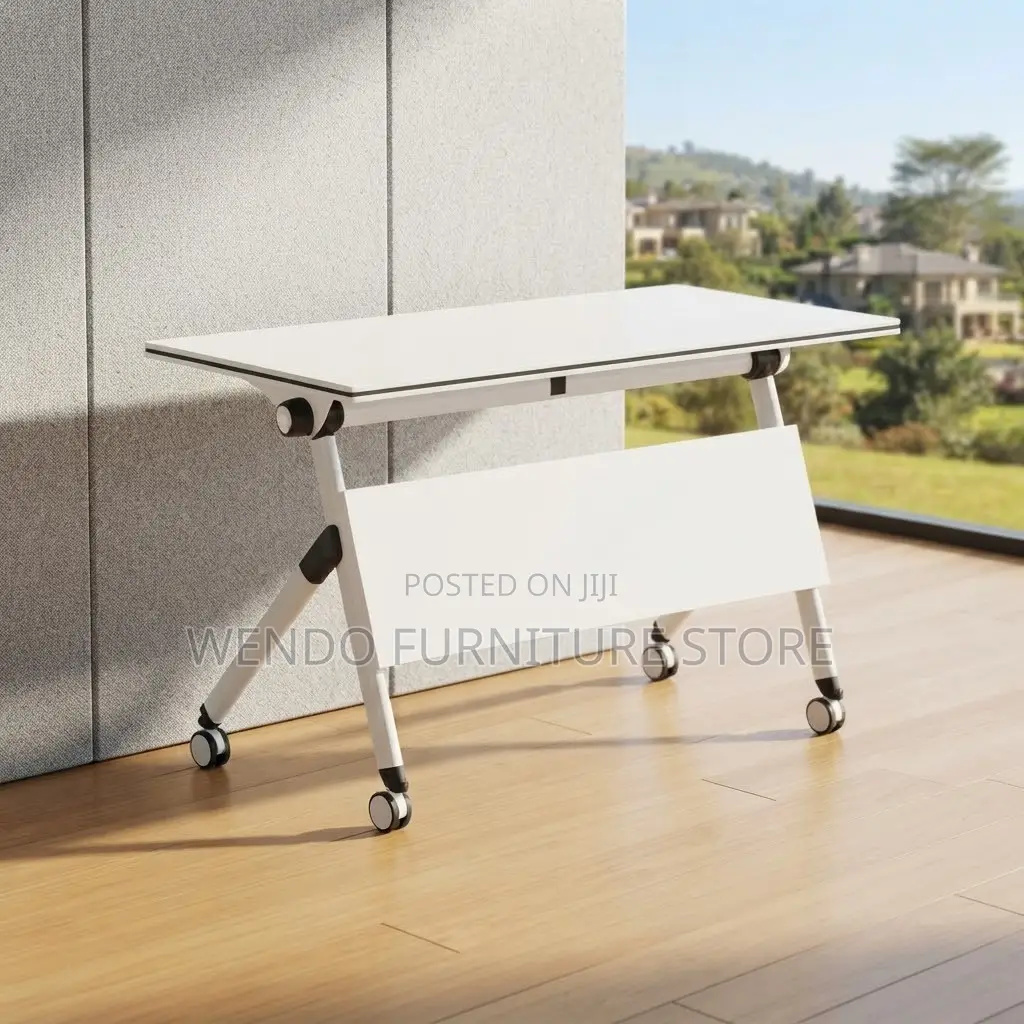 Office Desk; 120cm White Foldable Home Office Meeting Table With Wheel