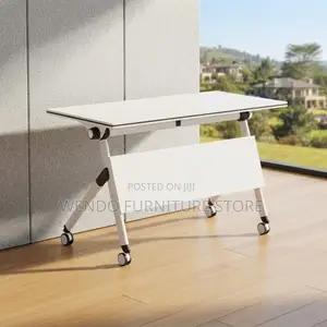 Office Desk; 120cm White Foldable Home Office Meeting Table With Wheel