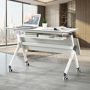 Office Desk; 120cm White Foldable Home Office Meeting Table With Wheel
